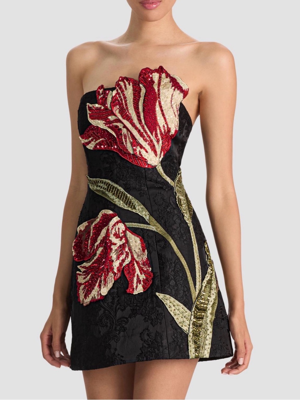 Alice + Olivia Katia Strapless Floral Appliqué Mini Dress - Picture 6 of 7